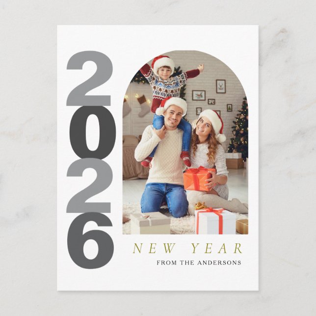 Elegant Minimalist Happy New Year Family Photo Helg Vykort (Framsida)