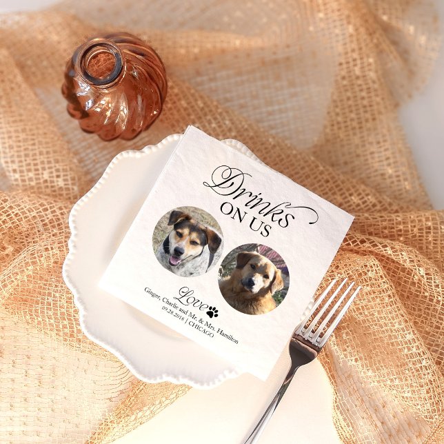 Elegant minimalist husdjursfoto bröllop pappersservett (Skapare uppladdad)