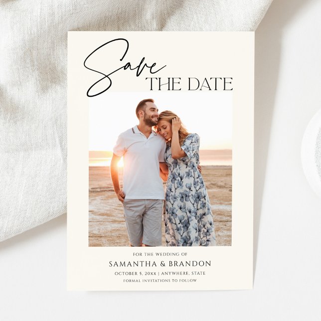 Elegant Minimalist Ivory Photo Save The Date Spara Datumet (Skapare uppladdad)