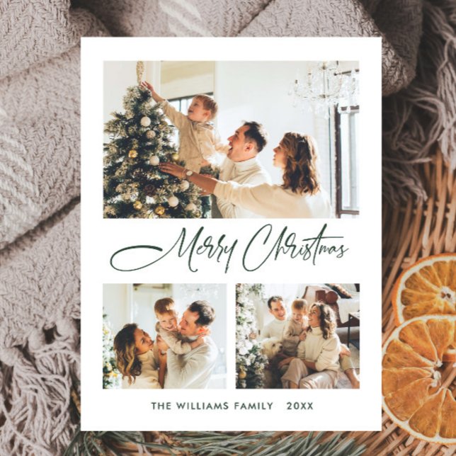 Elegant minimalist jul 3 foto hälsning vykort (Skapare uppladdad)