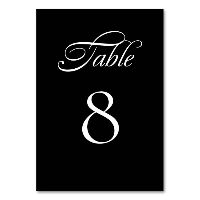 Elegant minimalist kalligrafi Svart bröllop Bordsnummer (Framsidan)