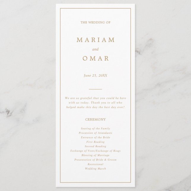 Elegant minimalist kant Guld Bröllop Program (Framsida)
