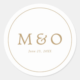 Elegant minimalist kant guld monogram bröllop runt klistermärke