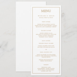 Elegant minimalist kantlinje guld bröllopsmiddag meny