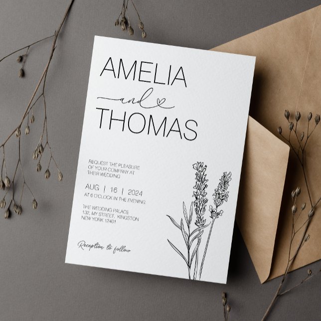 Elegant minimalist lavendel kalligrafi bröllop inbjudningar (Skapare uppladdad)