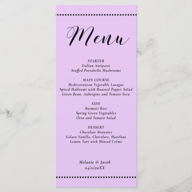 Elegant Minimalist Lavender Wedding Flat Menu Card Meny (Framsida)
