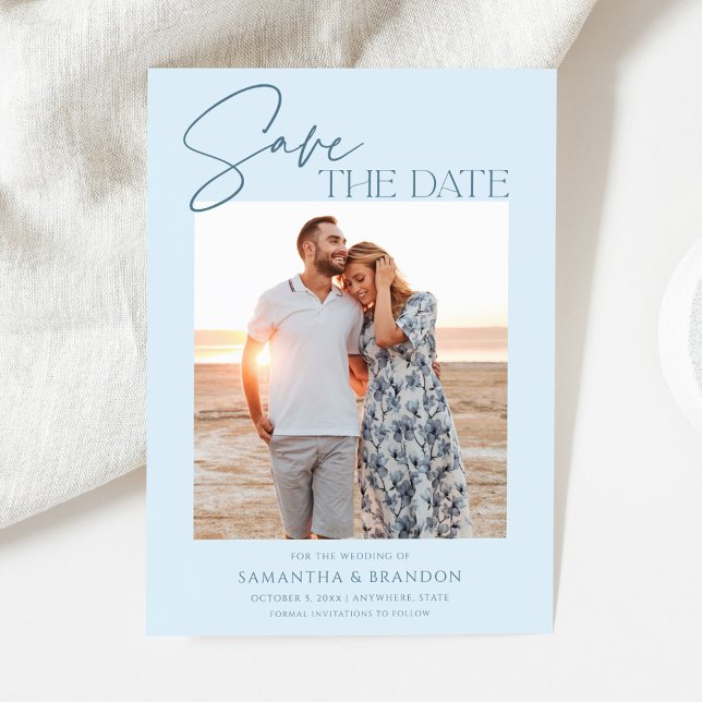 Elegant Minimalist Light Blue Photo Save The Date Spara Datumet (Skapare uppladdad)