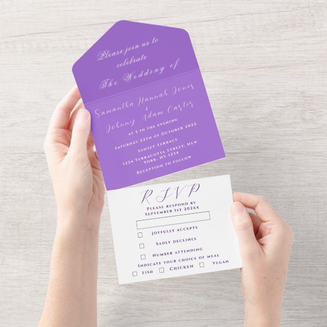 Elegant minimalist lila skrivstil Bröllop allt-i-e (Avrivbar del)
