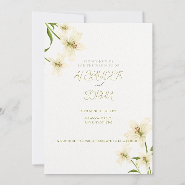 ELEGANT MINIMALIST LILY WEDDING INVITATION  INBJUDNINGAR (Framsida)