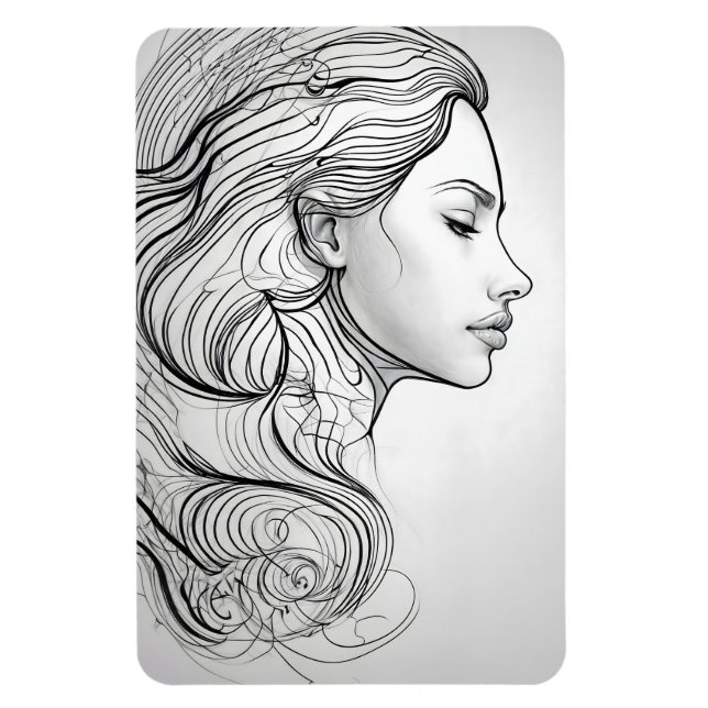 Elegant Minimalist Line Art Porträtt Magnet (Vertikal)