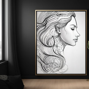 Elegant Minimalist Line Art Porträtt Poster