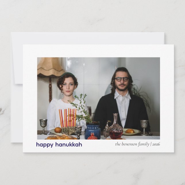 Elegant Minimalist Lycklig Hanukkah Familj 1 Foto Julkort (Framsida)