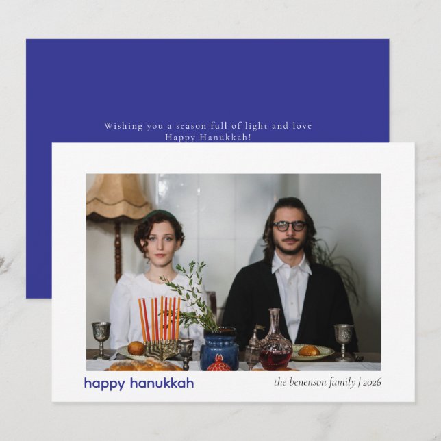 Elegant Minimalist Lycklig Hanukkah Familj 1 Foto Julkort (Fram/baksida)