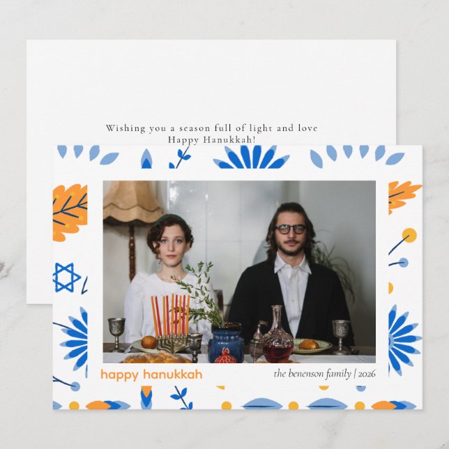Elegant Minimalist Lycklig Hanukkah Familj 1 Foto Julkort (Fram/baksida)