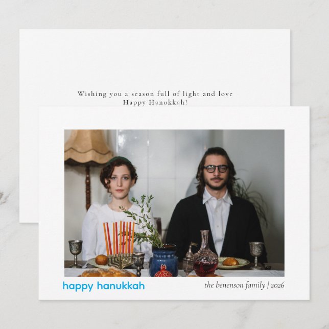 Elegant Minimalist Lycklig Hanukkah Familj 1 Foto Julkort (Fram/baksida)