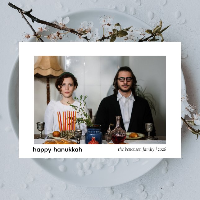 Elegant Minimalist Lycklig Hanukkah Familj 1 Foto Julkort (Skapare uppladdad)