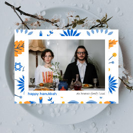 Elegant Minimalist Lycklig Hanukkah Familj 1 Foto Julkort