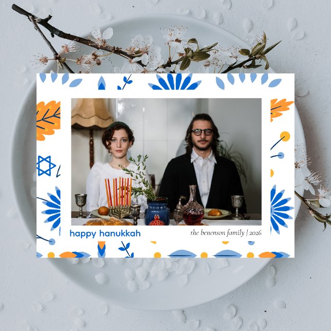 Elegant Minimalist Lycklig Hanukkah Familj 1 Foto Julkort (Skapare uppladdad)