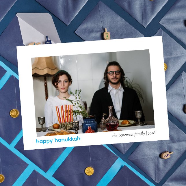 Elegant Minimalist Lycklig Hanukkah Familj 1 Foto Julkort (Skapare uppladdad)