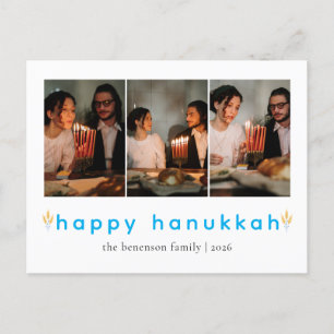 Elegant Minimalist Lycklig Hanukkah Family 3-foto Helg Vykort