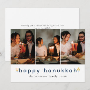 Elegant Minimalist Lycklig Hanukkah Family 3-foto Julkort