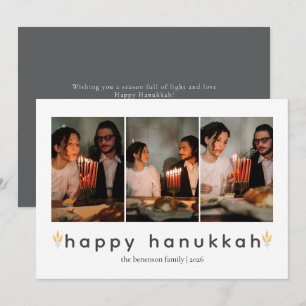 Elegant Minimalist Lycklig Hanukkah Family 3-foto Julkort