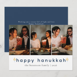 Elegant Minimalist Lycklig Hanukkah Family 3-foto Julkort