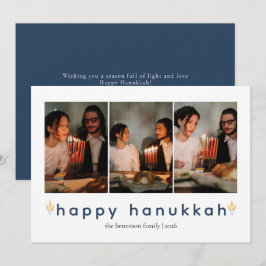 Elegant Minimalist Lycklig Hanukkah Family 3-foto Julkort