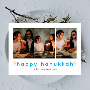 Elegant Minimalist Lycklig Hanukkah Family 3-foto Julkort