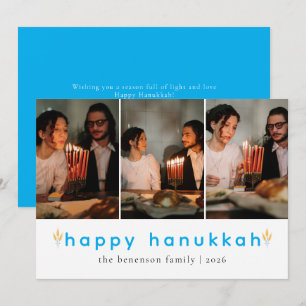 Elegant Minimalist Lycklig Hanukkah Family 3-foto Julkort