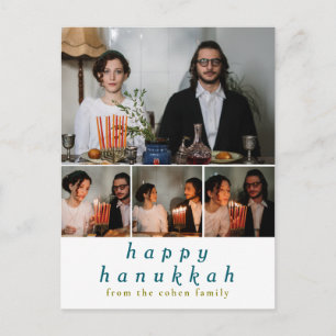 Elegant Minimalist Lycklig Hanukkah Family 4 Foto Helg Vykort