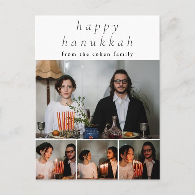 Elegant Minimalist Lycklig Hanukkah Family 4 Foto Helg Vykort (Framsida)
