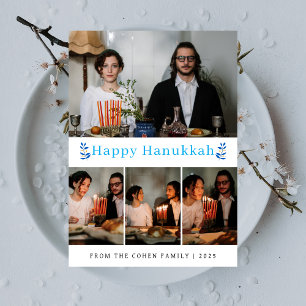 Elegant Minimalist Lycklig Hanukkah Family 4 Foto Julkort