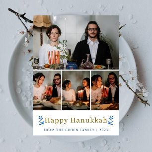Elegant Minimalist Lycklig Hanukkah Family 4 Foto Julkort