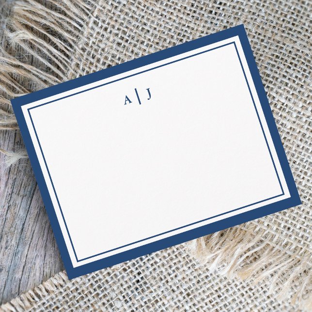 Elegant minimalist marinblå monogram med två ramar anteckningskort (Skapare uppladdad)
