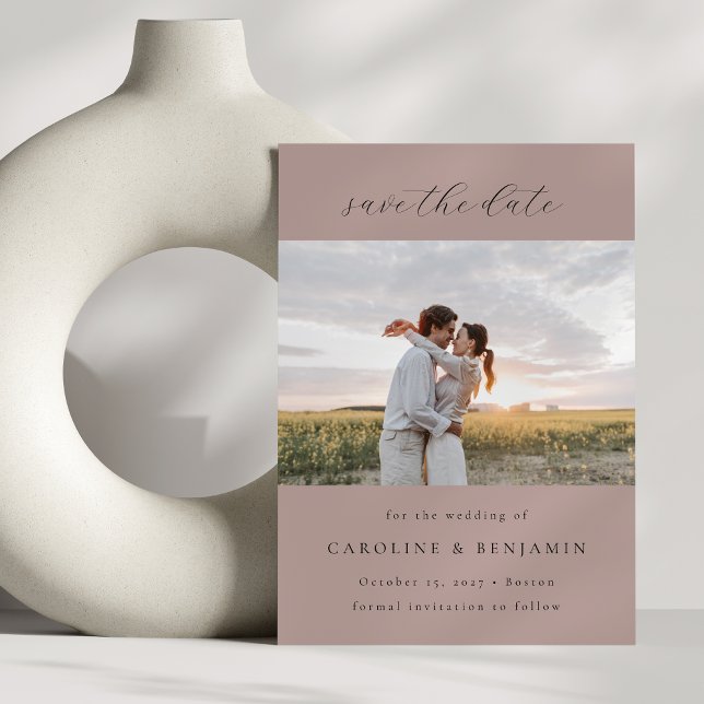 Elegant Minimalist Mauve Mute Ro Bröllop Photo Spara Datumet (Skapare uppladdad)