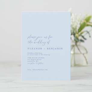 Elegant minimalist mjuk blå chic script bröllop inbjudningar