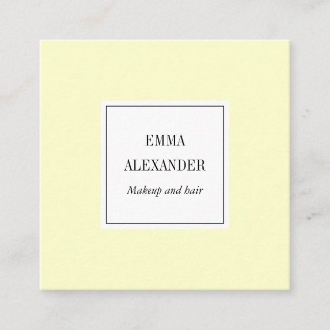 Elegant minimalist moderiktig modern pastellgult fyrkantigt visitkort (Framsida)