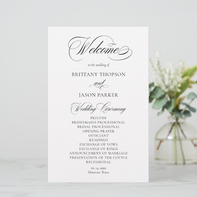 Elegant Minimalist modern Wedding Program (Stående Fram)