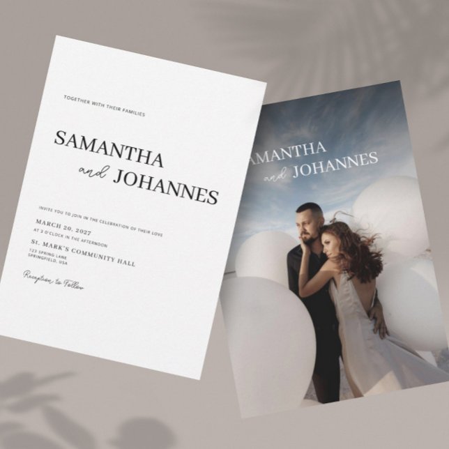 Elegant Minimalist Modern White Photo Wedding  Inbjudningar (Skapare uppladdad)