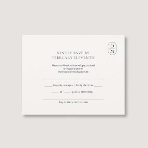 Elegant minimalist monogram bröllops-RSVP OSA Kort