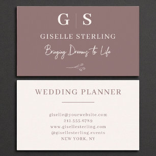 Elegant Minimalist Monogram Dusty Ro Visitkort