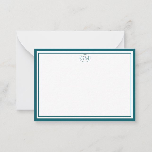 Elegant Minimalist Monogram Navy Border Note Cards Anteckningskort (Framsida)