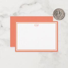 Elegant minimalist monogram orange två ramar anteckningskort