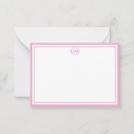 Elegant Minimalist Monogram Pink Two Border Anteckningskort