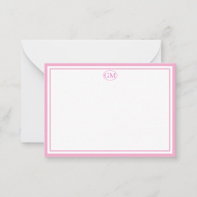 Elegant minimalist monogram rosa två ramar  anteckningskort (Framsida)