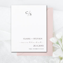 Elegant minimalist monogram svart vitt bröllop meddelande vykort