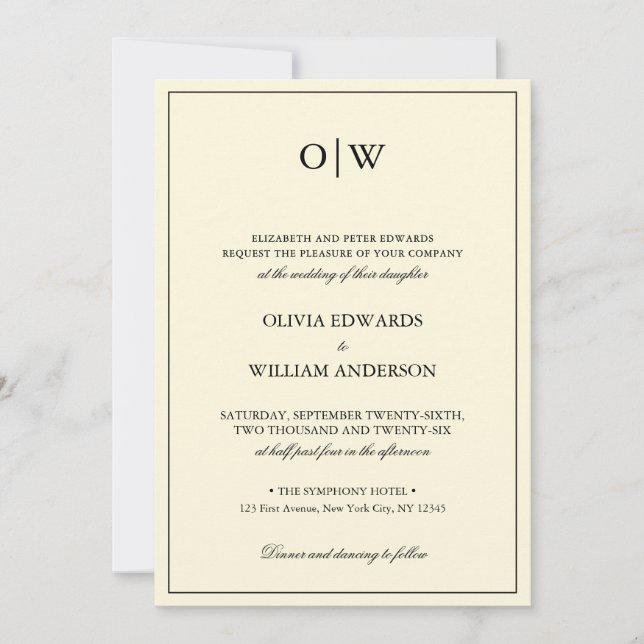 Elegant Minimalist Monogram Wedding Inbjudningar (Framsida)