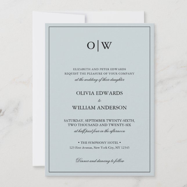 Elegant Minimalist Monogram Wedding Inbjudningar (Framsida)