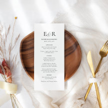 Elegant Minimalist Monogram White Bröllop Menu